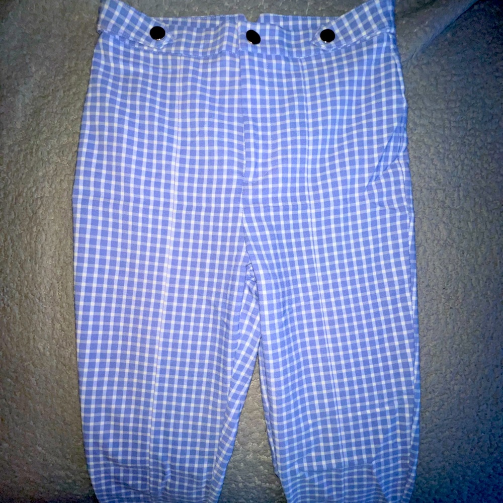 Blue and white skinny jeans